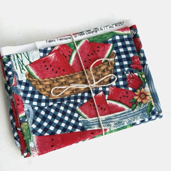 Vtg 90s Watermelon Gingham Fabric Traditions Quilt Fabric 2157 Picnic Remnants - Picture 1 of 5